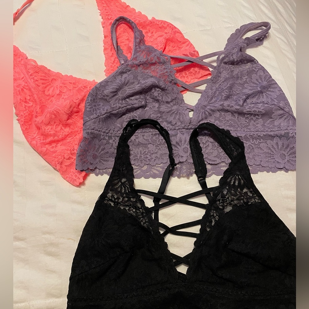 3 PINK Lace Bralettes S